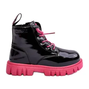 Bottes isolées vernies pour enfants Big Star MM374148 noir et rose le noir