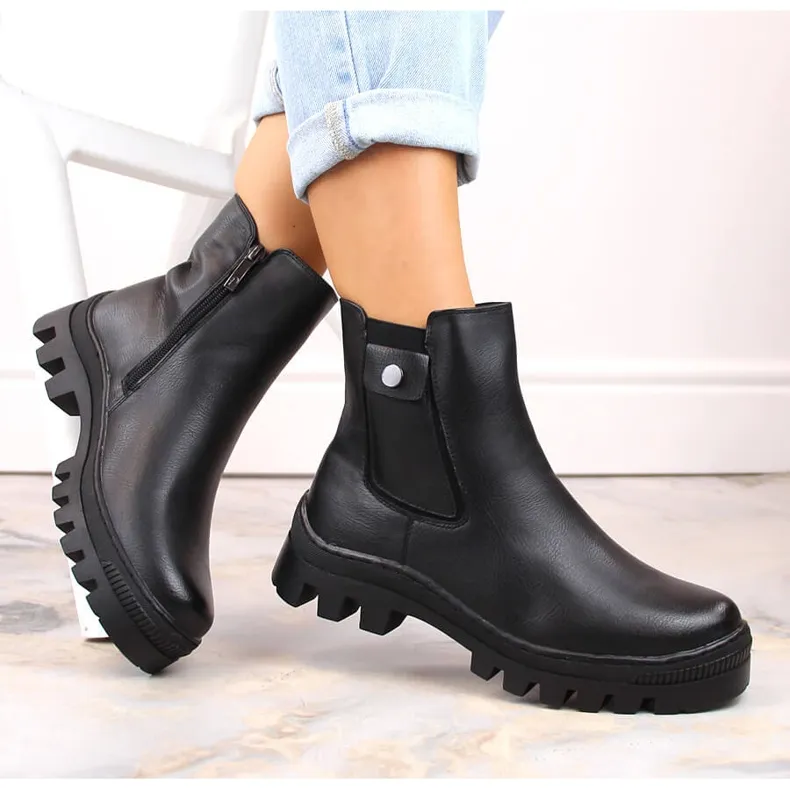 Bottines trapèze isolées femme Potocki noires avec poche le noir