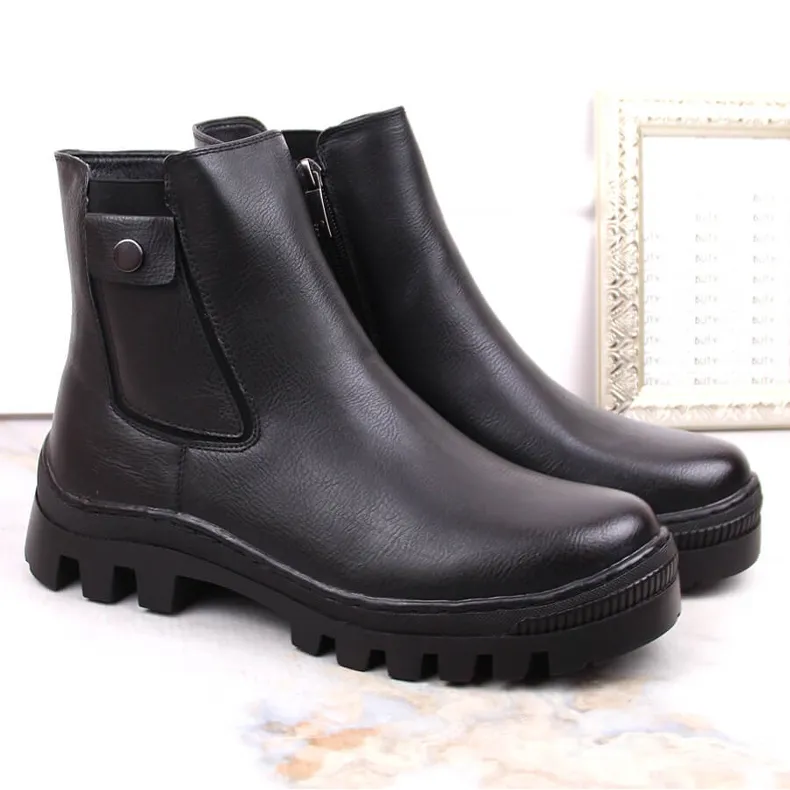 Bottines trapèze isolées femme Potocki noires avec poche le noir