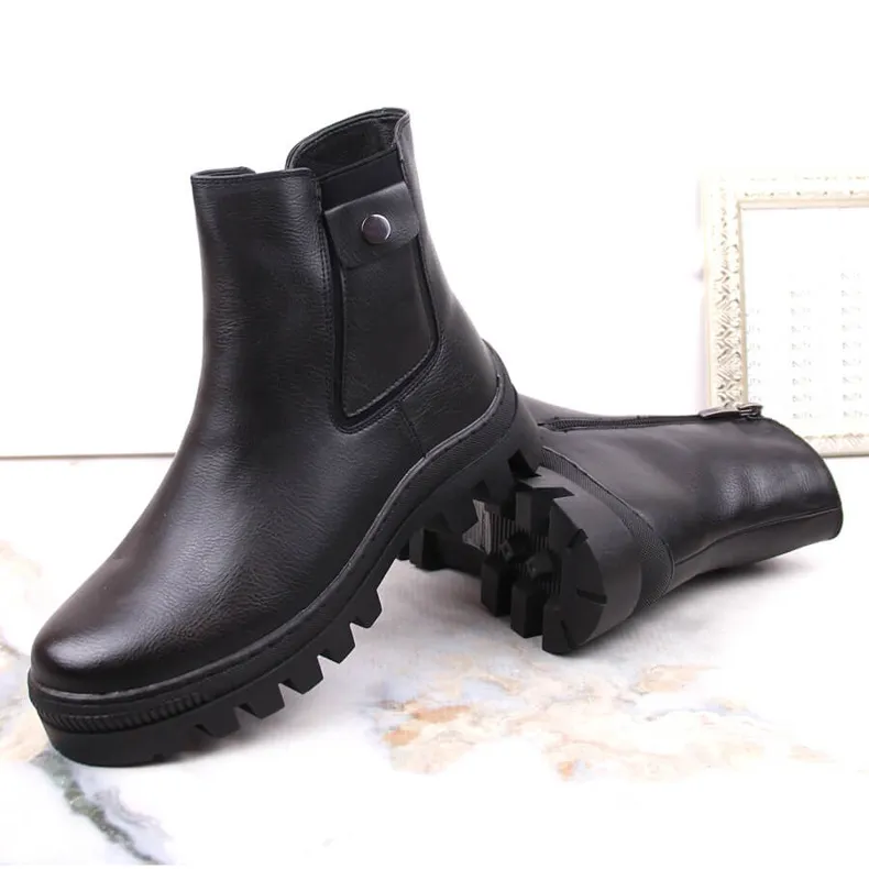 Bottines trapèze isolées femme Potocki noires avec poche le noir