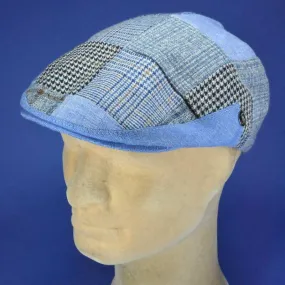 Casquette plate patchwork bleue | Casquettes haut de gamme soie lin laine