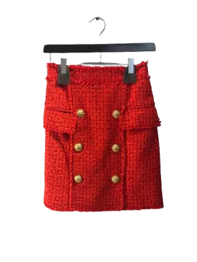 Jupe Balmain en tweed rouge, taille 34 - Yalla