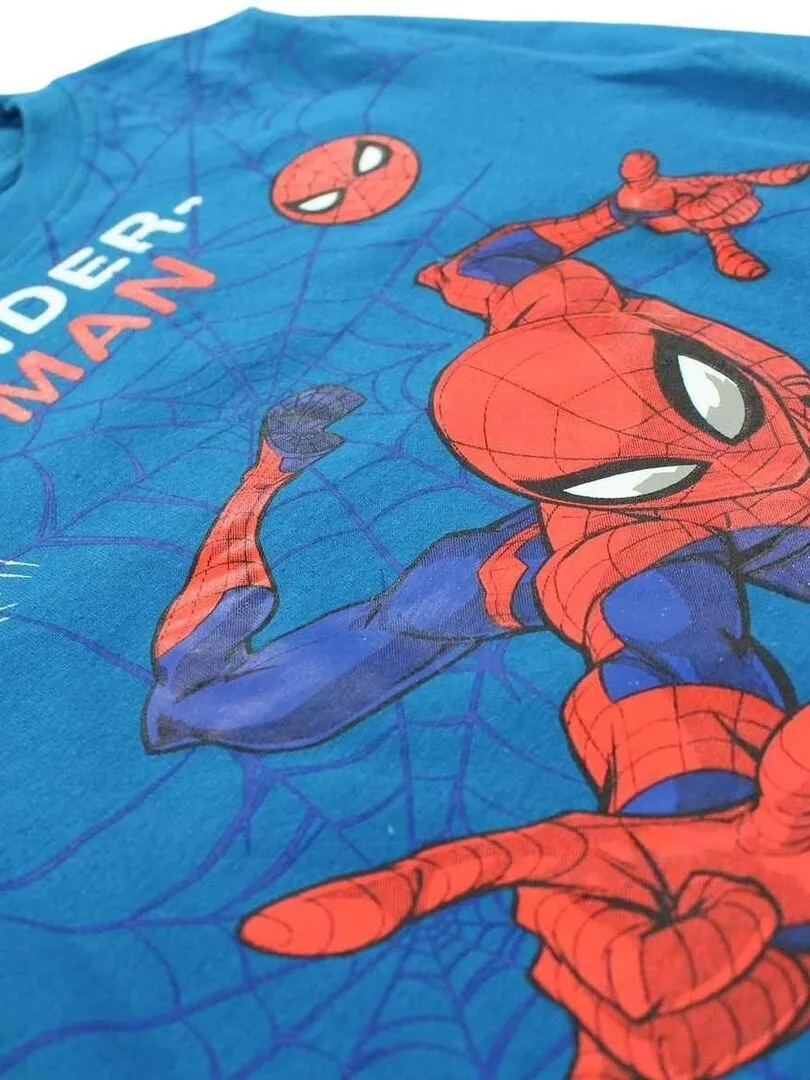 Marvel - T-shirt garçon imprimé Spiderman en coton - Bleu