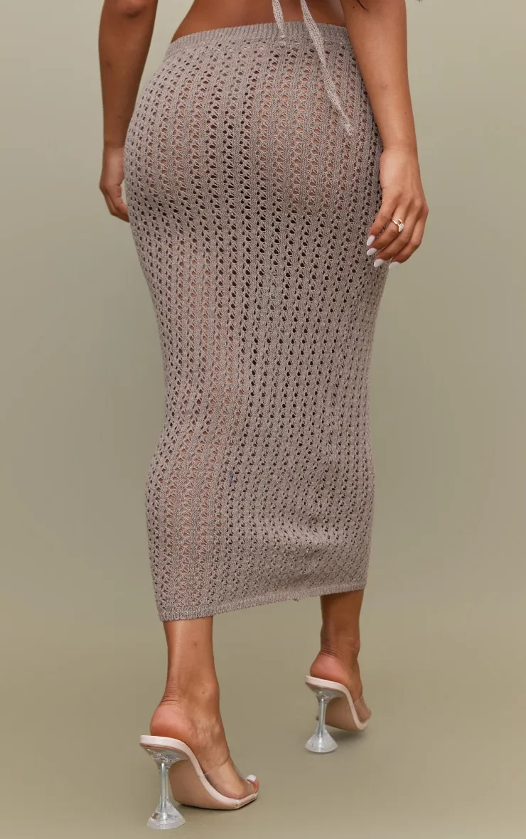 Petite Jupe longue en maille crochetée taupe