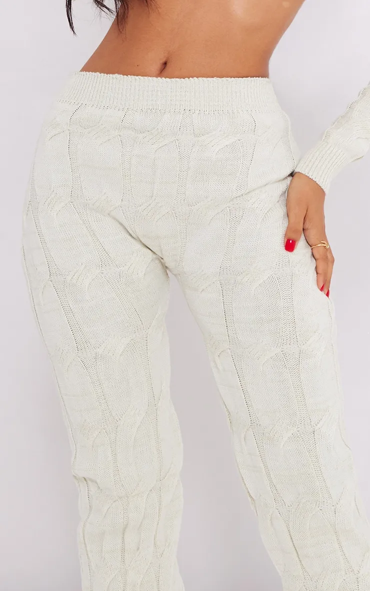 Petite Pantalon flare en maille torsadée crème