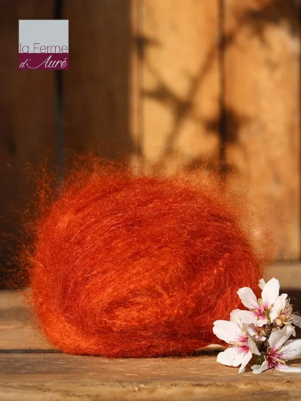 Pure Laine Mohair Orange cuivré (pelote 50g) - Mohair Ferme d'Auré