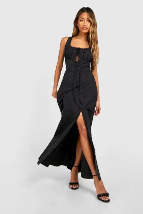 Robe longue froncée en popeline