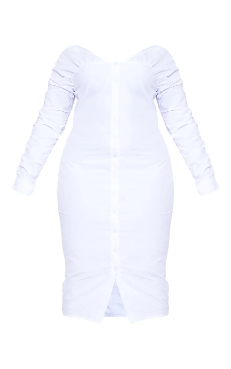 Robe mi-longue en popeline blanche à boutons