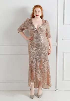 Robe à sequins à volants et manches coudées en champagne