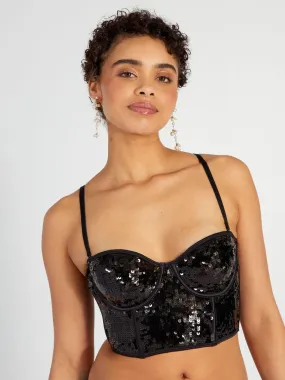 Soutien-gorge bustier à sequins - noir