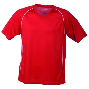 T-shirt polyester ENFANT col V Maillot Football - JN386K - rouge 