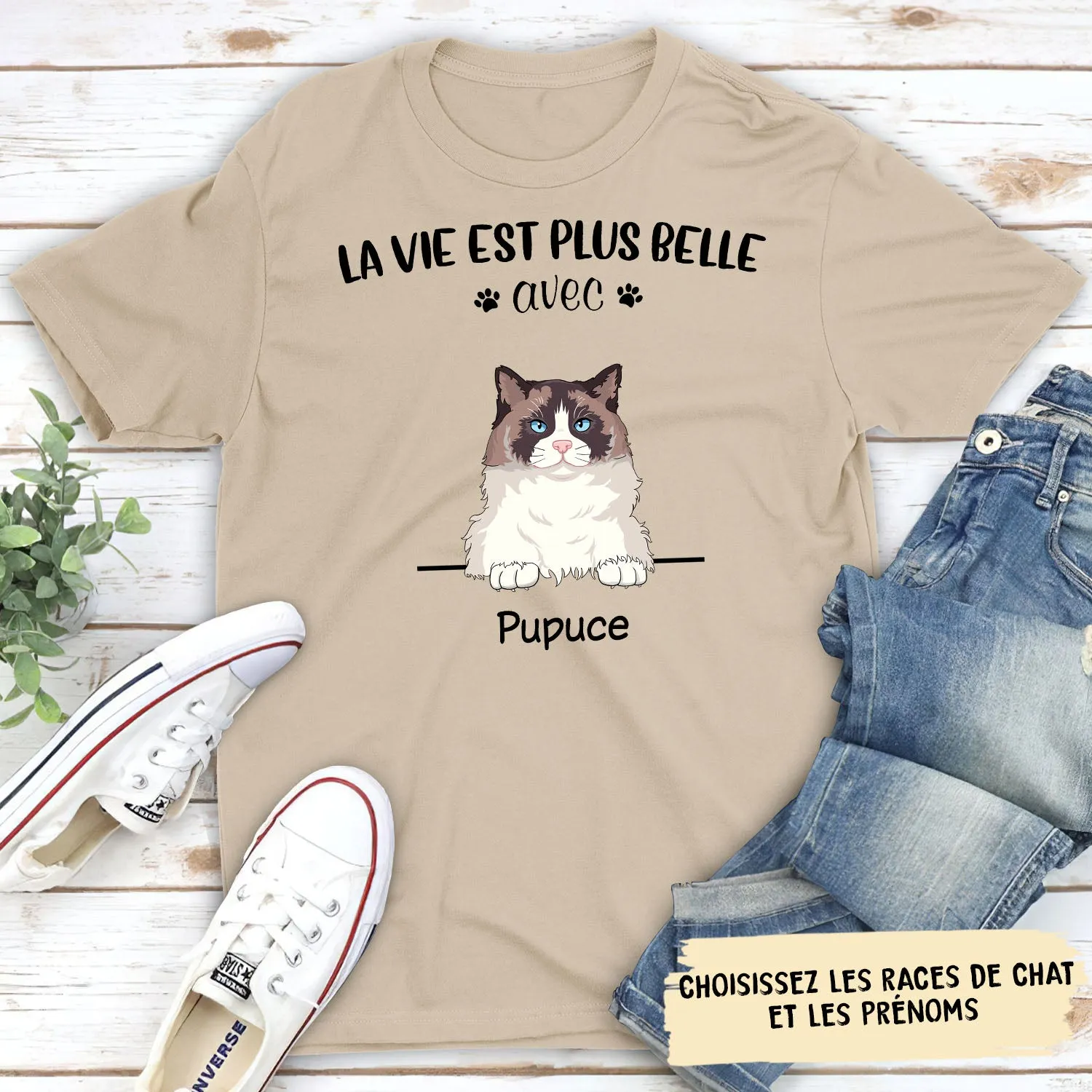 T-shirt Unisexe Personnalisé - Chat - La Vie Est Plus Belle