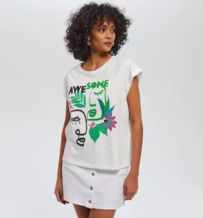 T-shirt à message Femme - Imprimé écru