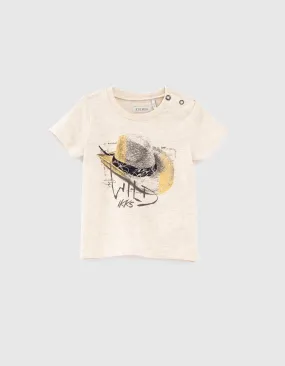 Tee-shirt beige clair visuel chapeau bébé garçon