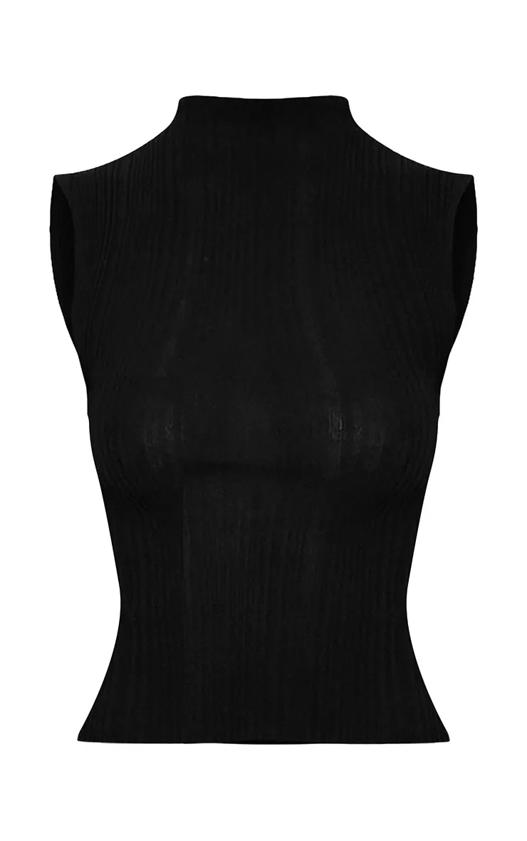 Top en maille tricot noire transparente